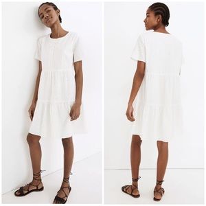 NEW Madewell Embroidered Eyelet Button Front Tiered Mini Dress